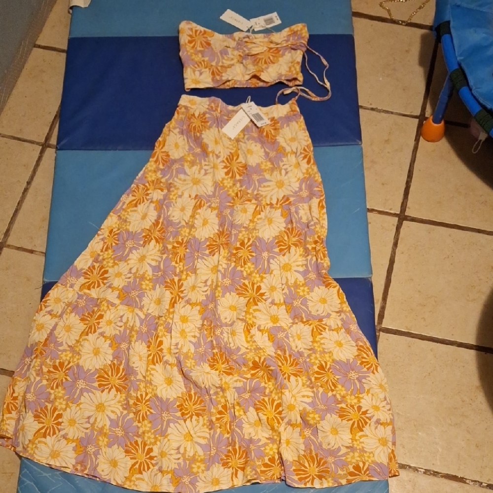 L*Space Daisy Print Skirt Set in Orange and Lavender